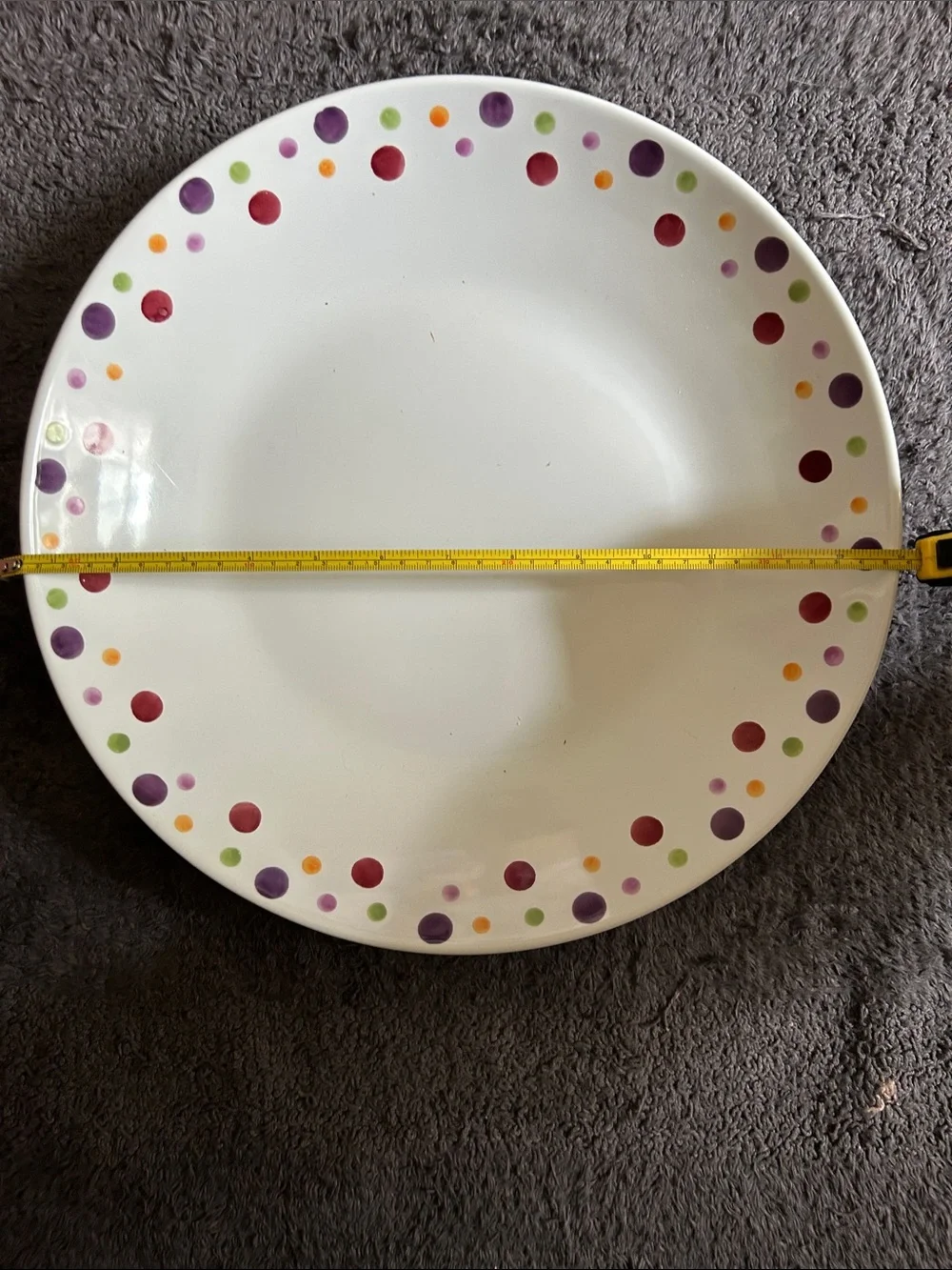 White Ceramic Serving Bowl with Multicolor Dot Accents